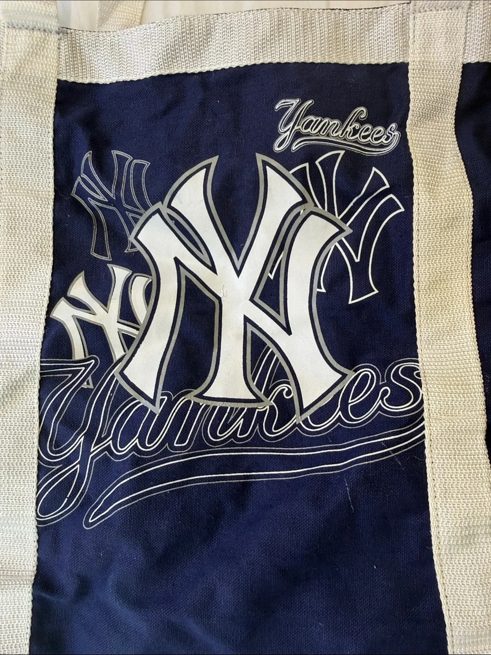 New York Yankees Navy Canvas Tote with White Straps